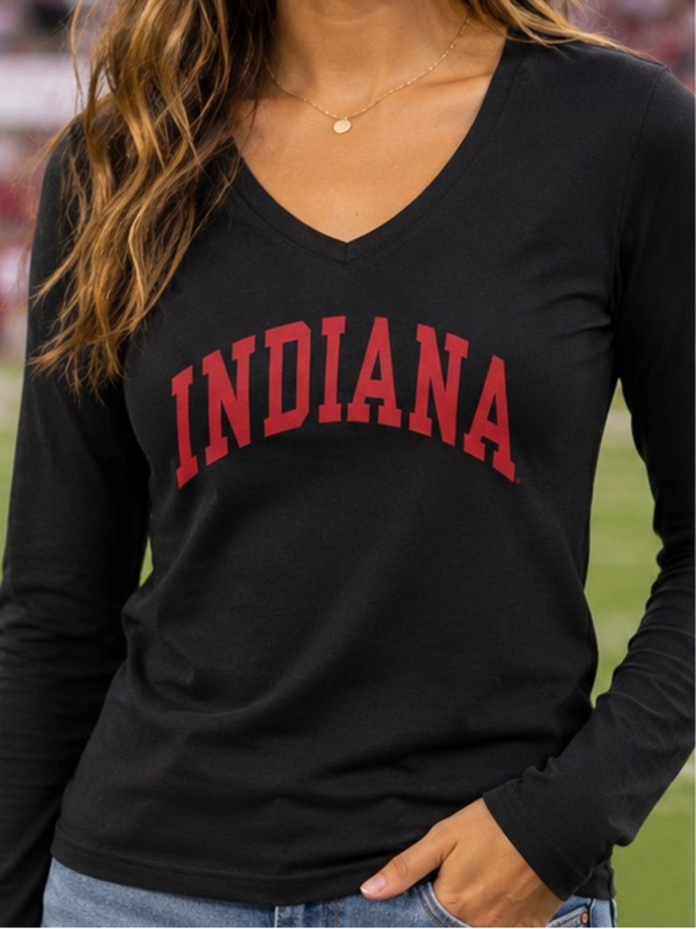 🆕 Fanatics Indiana Hoosiers Women’s Medium Long Sleeve V-Neck Tee Black